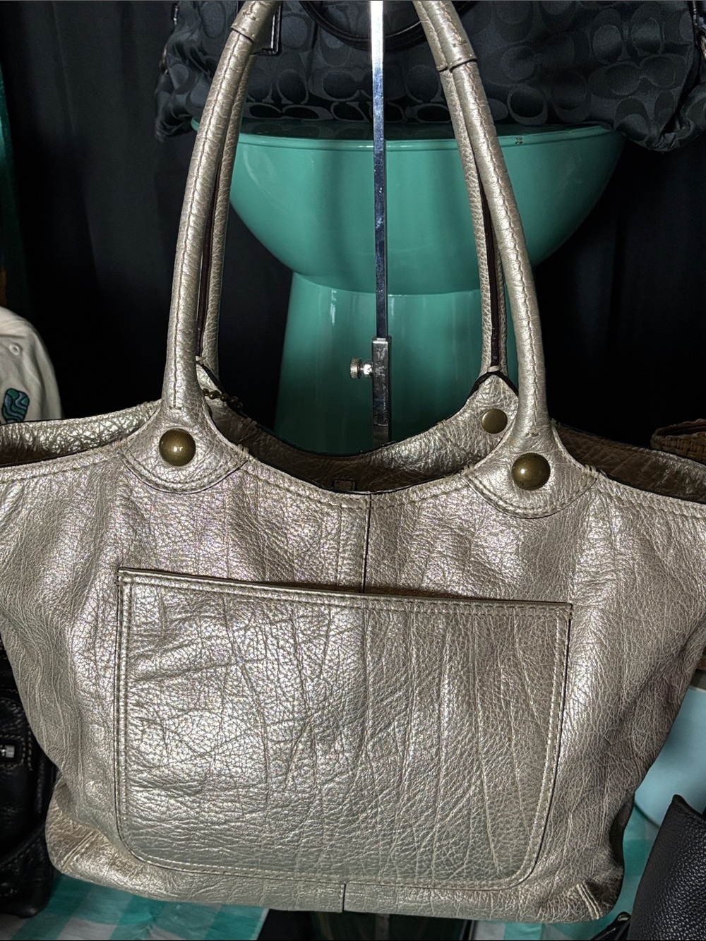 COACH Bleecker Platinum Metallic Leather Tote bag - Picture 3 of 5